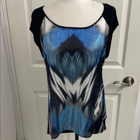 Tristan Blue and Black Abstract Blouse - Picture 1 of 9